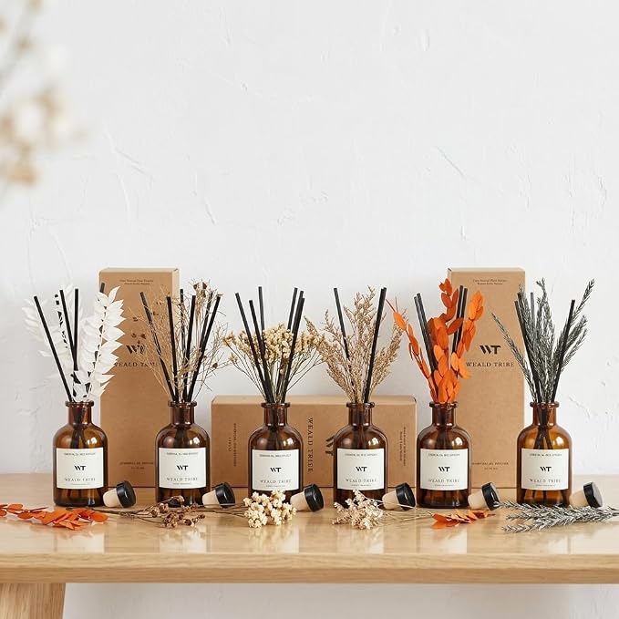 Flower Reed Diffuser Set Vanilla Cinnamon Scent for Bathroom Air Fresheners | 4.0 fl oz Essential Oils with Sticks Home Fragrance Defusers | House Bedroom Office Shelf Decor & Gift