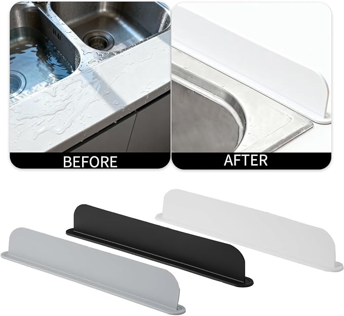 19.2inch(49cm) Silicone Sink Splash Guard, Sink Splash Guard with Suction Cup,Kitchen Sink Water Splash Guard, Kitchen Sink Splash Guard that Can Be Placed Behind (2, White)