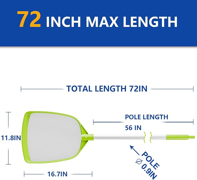 Sepetrel Pool Skimmer Net- Total Length 72 inches Ultral Fine Mesh Rake with Pole,Accessories for Cleaning Inground/Above Ground Swimming Pool, Pond,Spa and Hot Tub Leaf Debris