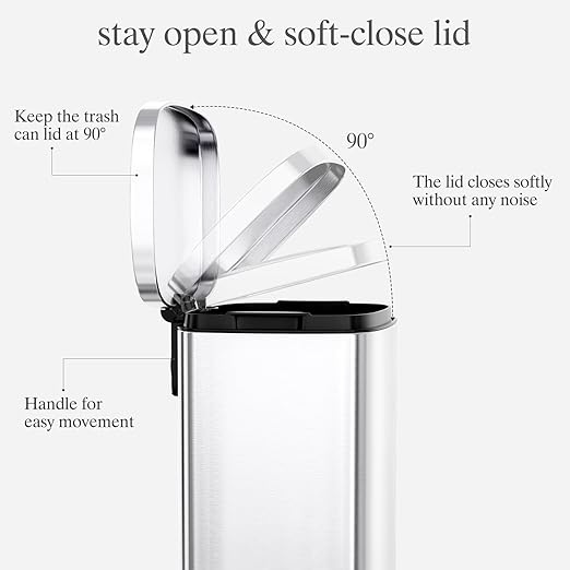 AthLike Trash Can, Stainless Steel Kitchen Garbage Can, Step Waste Bin with Hinged Lid and Removable Inner Bucket, Soft-Close, Dustbin for Bathroom Bedroom Living Room Home (Silver, 8 Gal)