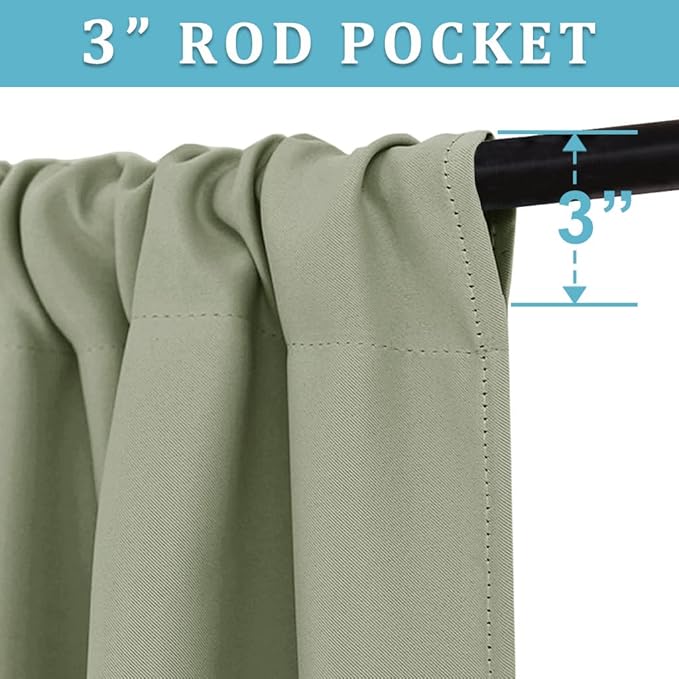 RYB HOME Small Window Curtains Blackout - Privacy Energy Saving Insulating Curtains Blinds for Bedroom Bathroom Basement Kids Nursery Kitchen, W 34 x L 48 inches, Sage Green, 2 Panels