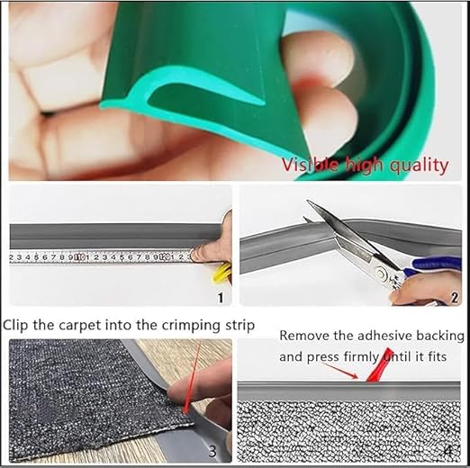 Self Adhesive Carpet Transition Strip with Edge Trim, Designed for Seamless Transitions from Carpet to Tile or Vinyl Floors, Perfect for Doorways.(Black,4ft)