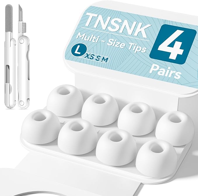 4 Pairs Replacement Ear Tips for AirPods Pro 1st /2nd (Large-White | with Noise Reduction Hole,Built-in dust Guard Screen Silicone Ear Tips with Cleaning Pen