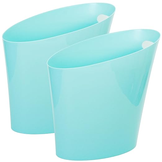 Youngever 2 Gallon Slim Trash Can, Plastic Garbage Container Bin, Small Trash Bin with Handles for Home Office, Living Room, Study Room, Kitchen, Bathroom (2 Pack) (Mint)