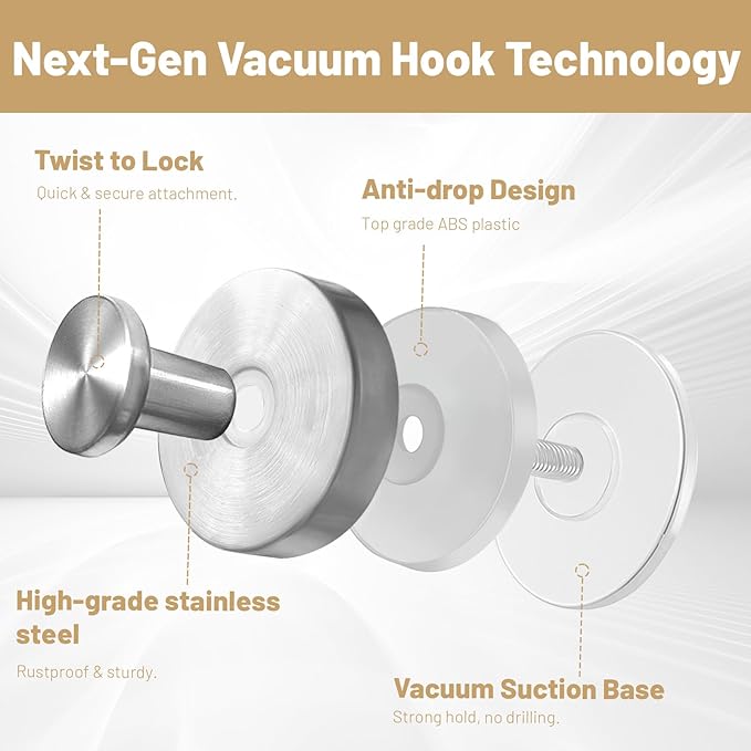 4 Pcs Suction Cup Hooks for Shower，Removable Hooks，Towel Hook，Suction Hook for Bathroom, Bedroom, Glass Window (Bright Silver)