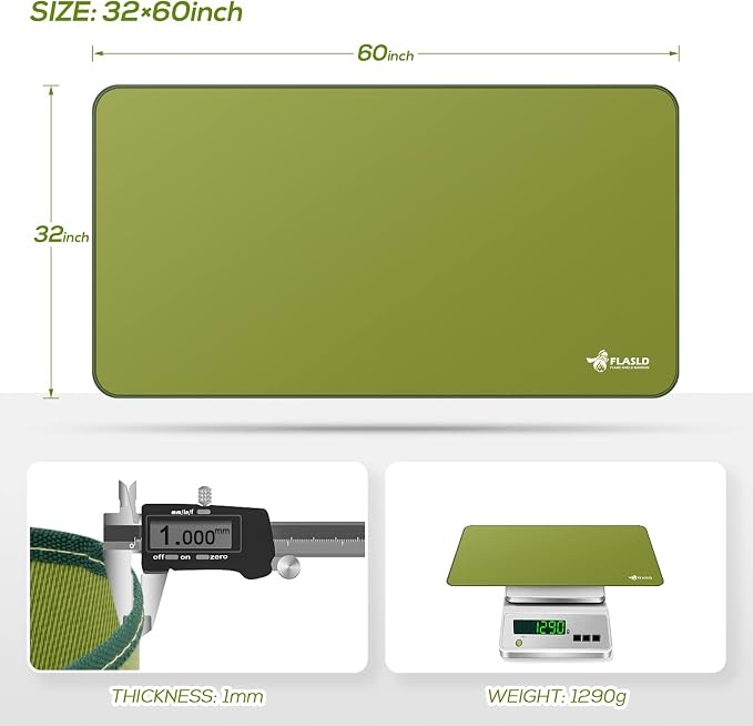 FLASLD Under Grill Mat 32 x 60 inches, Grill and Stove Protective Mat, Protects Decks and Patios from Grease Splashes, Silicone Fiberglass Flame Retardant Material, Spinach Green