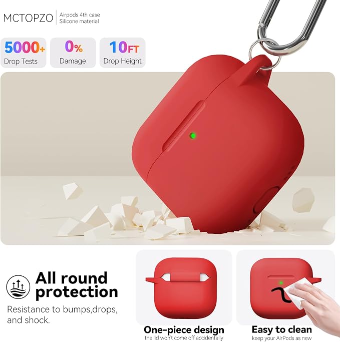 for AirPods 4 Case 2024 with Cleaner Kit & Keychain-Red | Silicone Protective Cover for Apple AirPods 4th Generation Case,for Women Men,One-Piece Design,Shockproof,Dust Proof