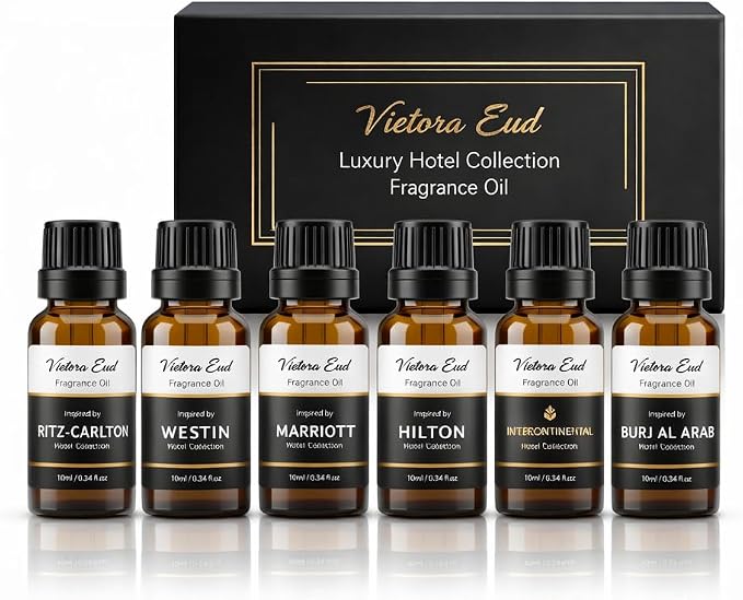Luxury Hotel Fragrance Oil Set, 6 Pack | Six Hotel-inspired Fragrance Oils; Versatile for Humidifiers, Aroma diffusers, Candle and Soap Making