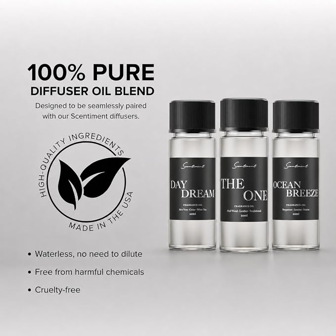 Scentiment Hotel Scents Discovery Set – Day Dream, The One & Ocean Breeze | Fresh, Woody & Marine Fragrance Oils | Luxury Home Scent Kit for Cold Air Diffusers 3 x 0.68 fl oz (20 mL) | Day Dream, The One & Ocean Breeze - Fresh, Woody & Marine Fragrance...