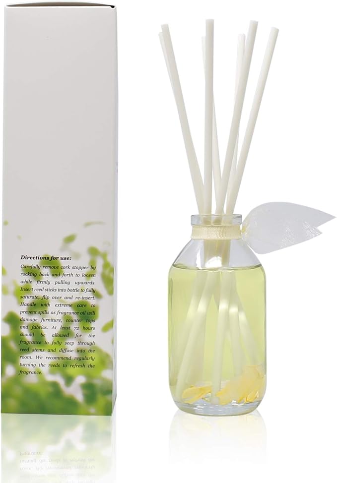 Reed Diffuser Set - Jasmine Vanilla Scented Diffuser with Sticks | Home Fragrance Reed Diffuser for Bedroom, Bathroom Shelf Décor, with Real Rose Flowers in the Bottle - Made in the USA