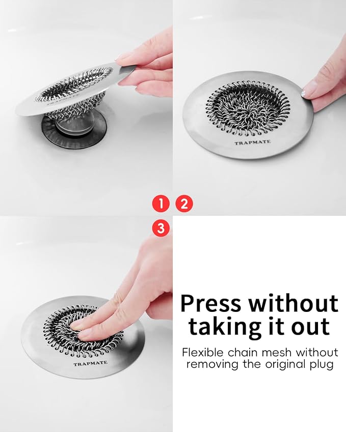 TRAPMATE Shower Drain Hair Catcher, 4.4" Anti-Clogging Bathtub Drain Cover | Easy Clean, Anti-Slip, Clog Prevention, Fast Drainage, Reversible, No Rust, For Showers & Bathtubs, Universal Size, Patented