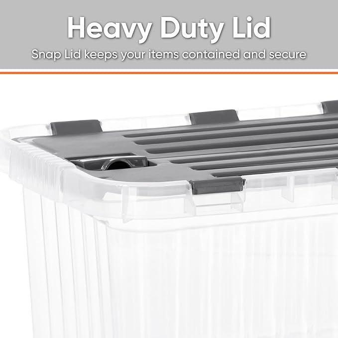 Superio Clear Storage Boxes with Attached Lids, Plastic Container Bins with Hinged Lids for Organizing, Stackable Crates, BPA Free, Non Toxic Organizers (2 Pack, 17"x11.65"x8.75")