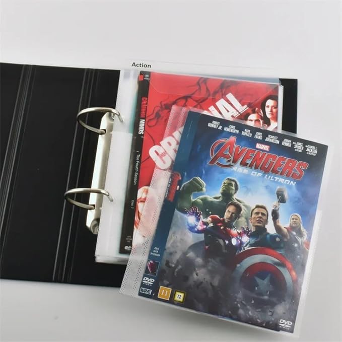 Tarifold Double DVD Binder Sleeves with Closing Flap, 2-Ring Holes, 50 Pack | Holds 2 DVD's, cover art & booklet, felt insert, reinforced 2-ring binder holes, polypropylene, saves up to 70% storage space