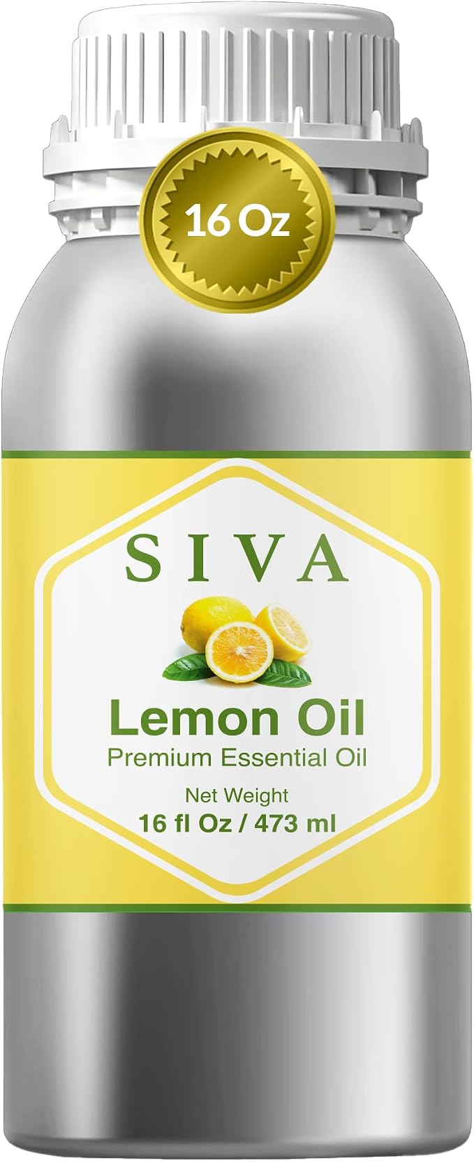 Siva Lemon Essential Oil, Huge Bottle, Large Size, 16 Fl Oz (473 ml) | Lemon Oil for Diffuser, Humidifier, Home Fragrance, Cleaning Blends, Soap Making, Candle Making, Bath Salts & DIY Projects
