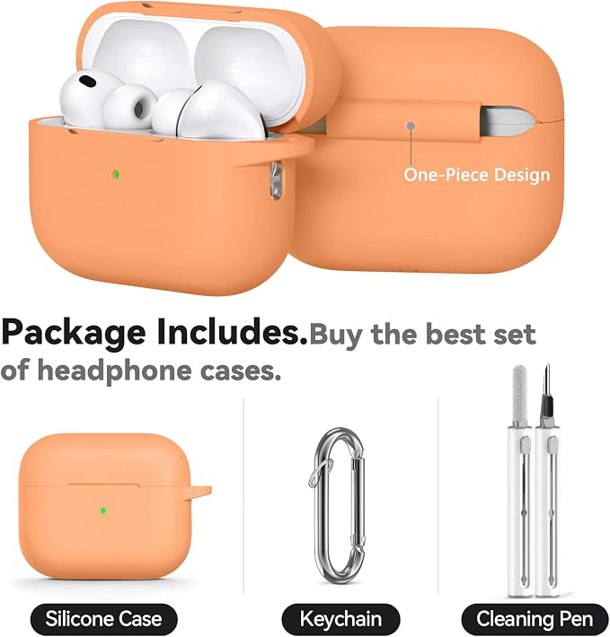 Ljusmicker for AirPods Pro 3 Case 2025 with Cleaner Kit,Salmon | Soft Silicone Protective Cover for Apple AirPod Pro 3rd Generation Case with Keychain for Women Men,Shockproof
