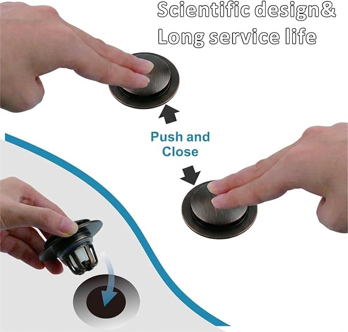 WELSAN Oil Rubbed Bronze Bathroom Sink Drain Stopper 1 1/8"-1 1/2", 2 Pack | Bathroom Sink Stopper Replacement, Universal Pop-Up Drain Stopper Plug Strainer with Hair Catcher, Anti-Clogging Design