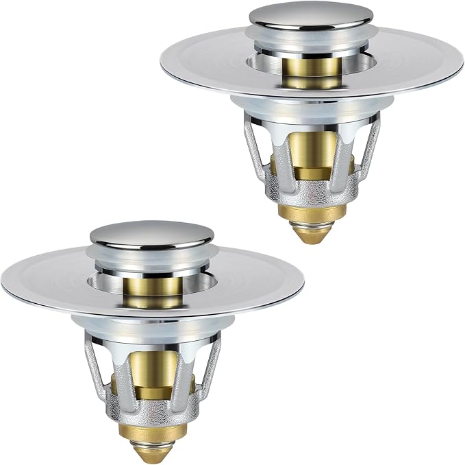 Tgosomt Bathroom Sink Stopper 2 Pack, Bathroom Sink Drain Strainer, Revolutionary Bathroom Accessories and Essentials (Brushed Nickel)