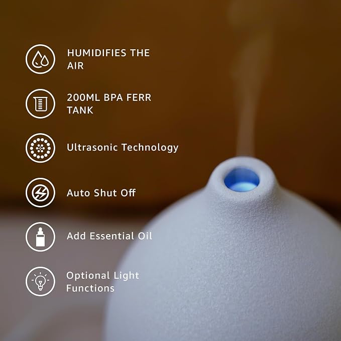 200ML Ceramic Essential Oil Diffuser for Home, Stone Diffuser | Ultrasonic Aromatherapy Diffuser & Air Humidifier for Bedroom, Office, Yoga, 7 LED Lights, Auto Shut-Off, 3 Timers,Wood Grain