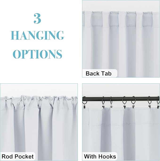 RYB HOME Bathroom Curtains Blackout - Thermal Insulating Privacy Small Window Curtains Short for Bedroom Basement Kitchen Kids Nursery Cabinet, Wide 42 x Long 30 inches, 2 Panels, Grayish White