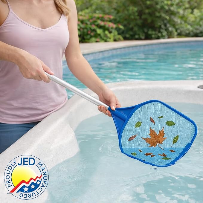 JED Pool Tools Pool Skimmer Net - Handheld Hot Tub Skimmer for Spa, Stock Tank Pool, Small Pool & Aquarium Cleaning (2 ft, Blue)