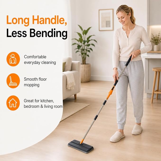 Microfiber Flat Mop for Floor Cleaning, Foldable Floor Mop with 2 Washable Pads & Hair Removal Comb, Adjustable Long Handle Dust Mop for Hardwood Tile Laminate, Wet & Dry Baseboard Cleaner