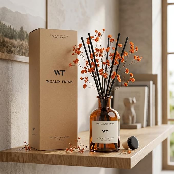 Flower Reed Diffuser Set Neroli Scent for Bathroom Accessories Shelf Decor & Air Fresheners, Sticks Defusers with 4.0 fl oz Essential Oils & Leaves, House Bedroom Office Decor & Gifts