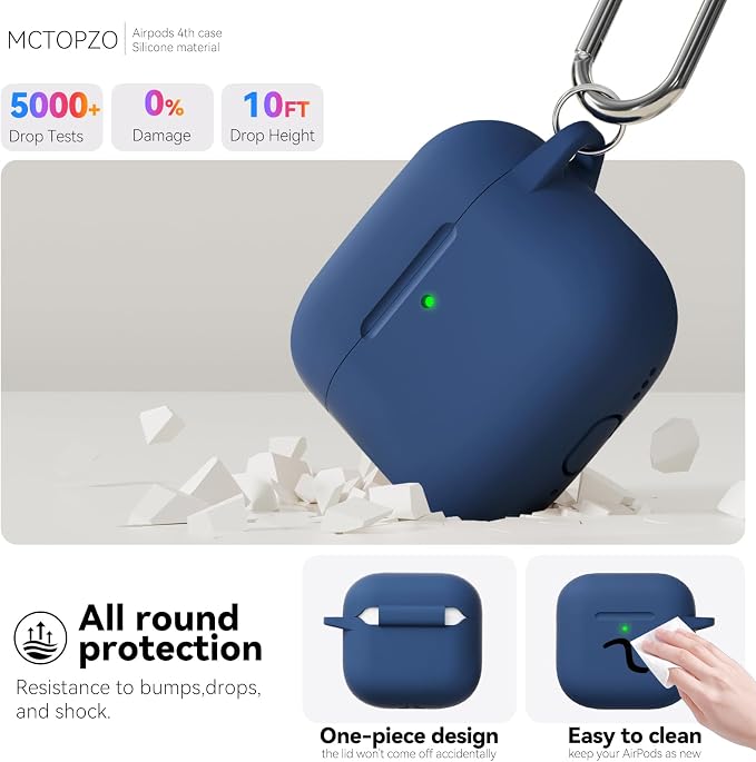 for AirPods 4 Case 2024 with Cleaner Kit & Keychain-Midnight Blue | Silicone Protective Cover for Apple AirPods 4th Generation Case,for Women Men,One-Piece Design,Shockproof,Dust Proof