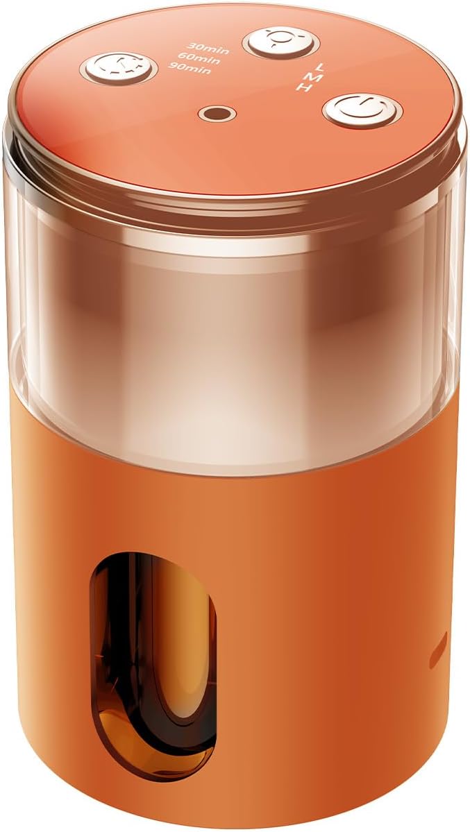 Waterless Essential Oil Diffuser: 𝟗-𝐂𝐨𝐥𝐨𝐫 𝐋𝐄𝐃 Orange | Portable Scent Diffuser - No Water No Heat For Pure Aroma - 48H Battery 3 Mist Levels & 4 Timers for Car Office