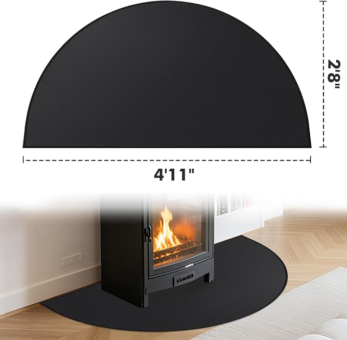 TOHONFOO Fireplace Mat for Home Protection, 4'11'' x 2'8'' x 0.04'', Black | 1800°F fireplace rugs fireproof, fiberglass hearth rugs for fireplaces fire resistant protect against embers, easy to clean