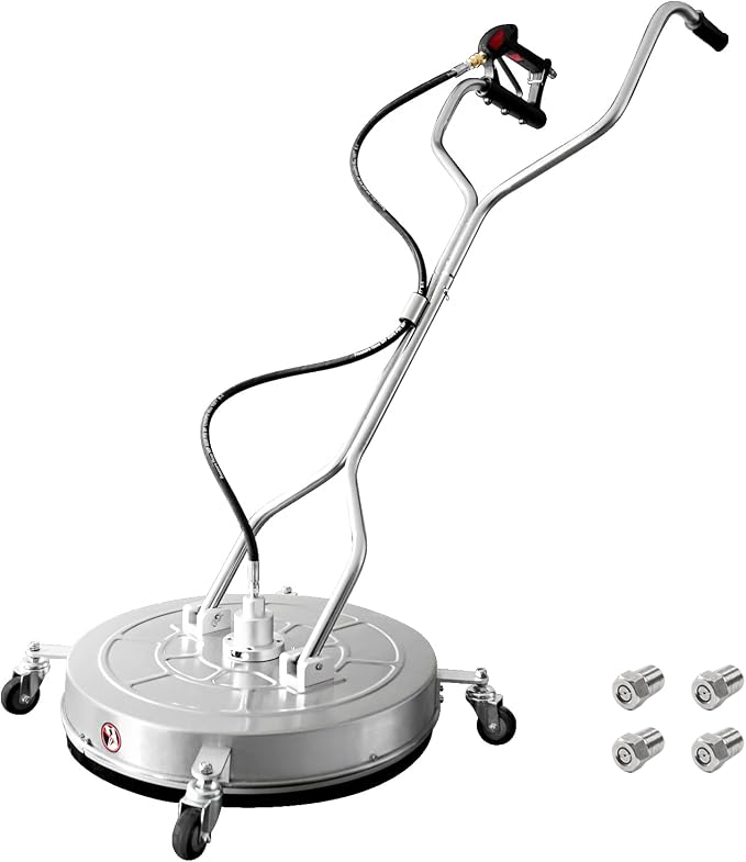 JANZ 24'' Pressure Washer Surface Cleaner with Dual Handle | with 4 Wheels,Stainless Steel Housing,4 Replacement Nozzles and 2 Hose Adapters, for Driveways, Sidewalks Cleaning