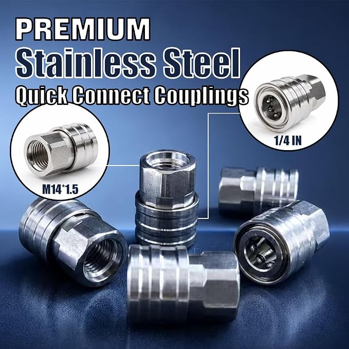 Copper Pivoting Coupler Kit 1/4 inch with 5 Angles & NPT 1/4 Pressure Washer Gun Head Quick Connector Stainless Steel Adapter Female Thread Fitting Set for Pressure Gun&nozzle&foam bottle
