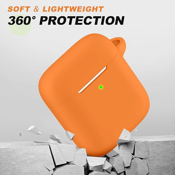 for AirPods Case Cover, Come with Cleaner Kit, Soft Silicone Protective Cover with Buckle, Compatible with Apple AirPods 2nd 1st Generation Charging Case, Front LED Visible, Luminous Orange