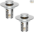 Upgraded Bathroom Sink Drain Strainer Hair Catcher 2PCS Universal 3 in 1 Pop-up Sink Stopper, Fit for Standard 1.1''~2.36'' Basin Hole, with Detachable Stainless Steel Filter Basket, Chrome