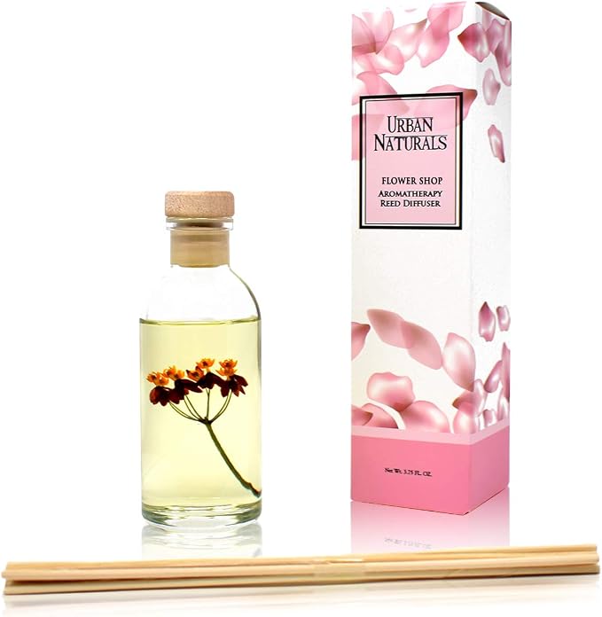 Reed Diffuser Set, Flower Shop - Bathroom Shelf Décor | Violets, Daisies, Hyacinth & Rose Fragrance Notes, Real Flower inside the Bottle Made in the USA, Great Gift for Mom