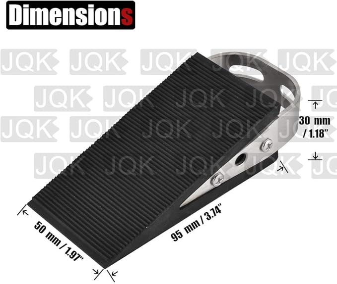 JQK Heavy Duty Door Stopper Rubber Wedge, 304 Stainless Steel Security Door Stops Works On All Floor Types, Brushed(2 Pack), DSB6-BN-P2