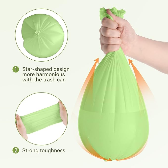 Compostable 8 Gallon Trash Bags Compost Small Garbage Bag Extra Thick 0.87 Mil for Kitchen Bathroom BPI Certified 30 Counts, Green