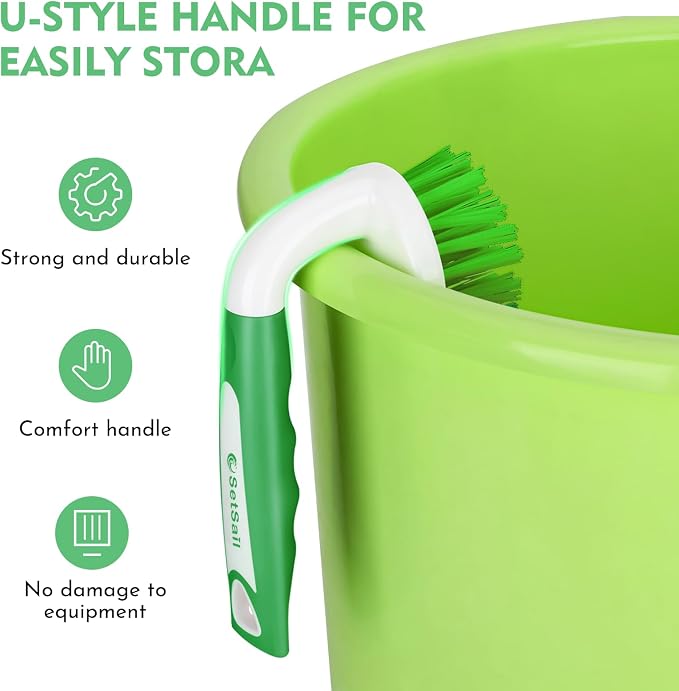 SetSail Scrub Brush, Stiff Bristle Cleaning Scrubber, 4 Pack(Green) | Durable Bristles Ergonomic Non-Slip Tpr Grip. U-Style Hanging Loop for Storage. Use for Shower, Tub, Tile, Kitchen, Carpet.