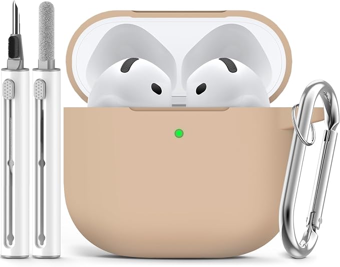 Ljusmicker for AirPods 4 Case 2024 with Cleaner Kit,Soft Silicone Protective Cover for Apple AirPods 4th Generation Cases for Women Men,for AirPod 4 Case Accessories with Keychain-Brown