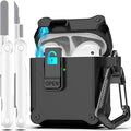 for AirPods 2 Case Cover with Lock Magnetic Lid, Black | Compatible with Apple AirPods 2 and AirPods(2016), Case with Cleaner Kit & Keychain, Powerful Drop Protection