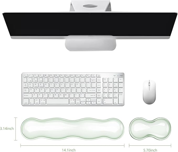 Mouse Pad with Wrist Rest, Soft Cloud Gel Keyboard Mouse Pad Set with Hand Wrist Support, Cute Non Slip Office Desk Accessories for Comfort/Pain Relief/Computer/Laptop (Green Wave)