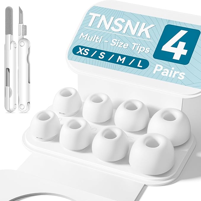 4 Pairs Replacement Ear Tips for AirPods Pro 1st /2nd（White） | with Noise Reduction Hole,Built-in dust Guard Screen Silicone Ear Tips with Cleaning Pen