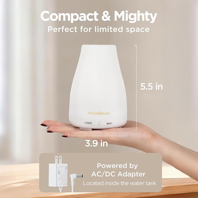 InnoGear 2 Pcs Essential Oil Diffuser Aroma Diffusers for Home, Basic White | Cool Mist Humidifier, Aromatherapy, Large Room, Run up to 8hrs, Waterless Auto Off, 7 Lights, Living Room, Quiet Operation