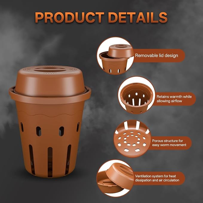 Inground Worm Composter, Mini Underground Worm Farm for Garden Beds, Outdoor Worm Compost Bin for Food Waste, Vermicomposting Bin for Beginners, Elderly, Children (7x7x7.4Inch), Tan, 4-Pack