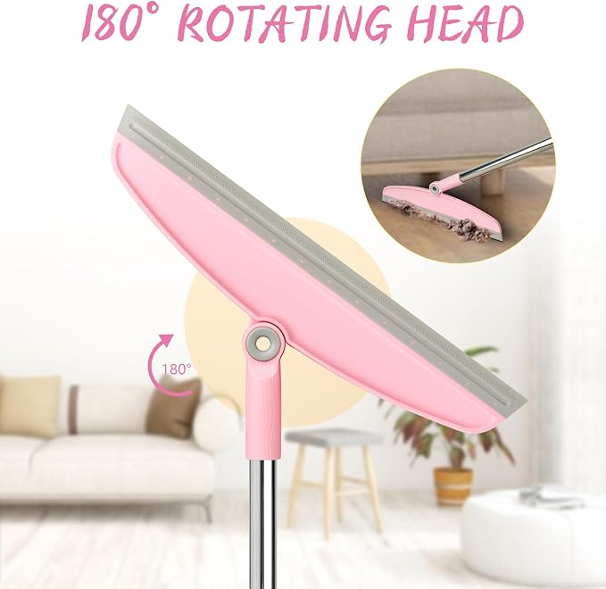 AirBroom Multifunction Silicone Broom, 54 Inch-Gray Pink | Adjustable Long Handle Rubber Broom Sweeper for Floor Bathroom Kitchen Shower Pet Hair Glass