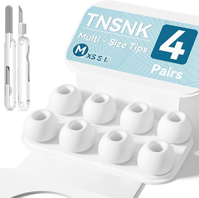 4 Pairs Replacement Ear Tips for AirPods Pro 1st /2nd(Medium-White | with Noise Reduction Hole,Built-in dust Guard Screen Silicone Ear Tips with Cleaning Pen
