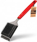 BBQ Grill Brush for Outdoor Grill Cleaner and Scraper, Replaceable Head | Barbecue Grill Cleaning Brush with No-Scratch Stainless Steel Bristles and Extended Red Handle, Safe for Any Grill Grate
