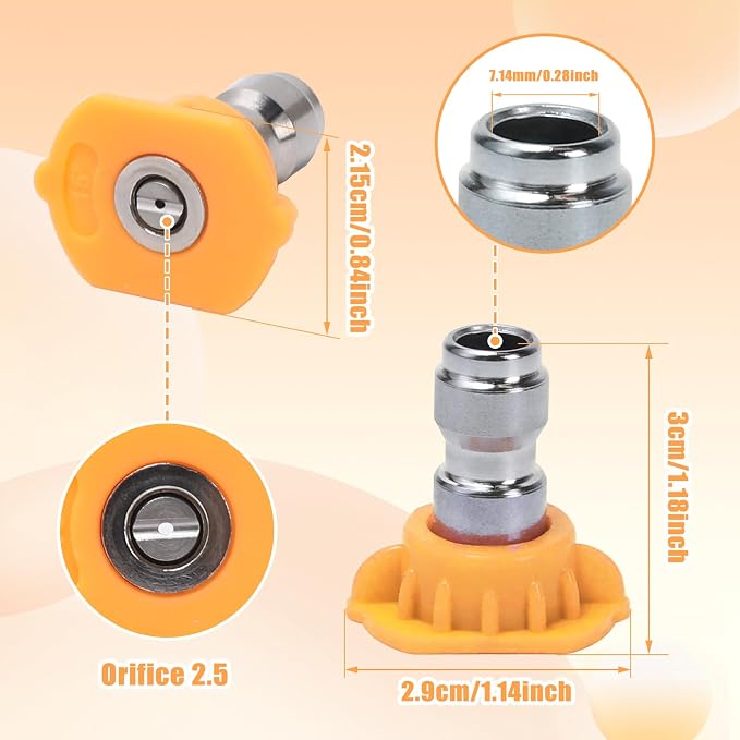Pressure Washer Tips, 7 Pack Power Washer Nozzle Tips, 15 Degree Yellow, 1/4 Inch Quick Connect, 4000 PSI
