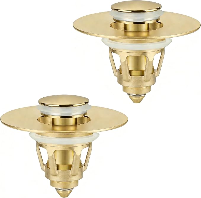 Tgosomt Bathroom Sink Stopper 2 Pack, Bathroom Sink Drain Strainer, Revolutionary Bathroom Accessories and Essentials (Brushed Gold)
