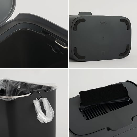 KAZAI. Compost Bin Kitchen 'Elin' | 1.2 GAL / 4.5L Countertop Compost Bin with Lid & Carbon Filter | Odor-Free, Dishwasher Safe, with Inner Bucket | Small Indoor Kitchen Composter | Graphite-Black