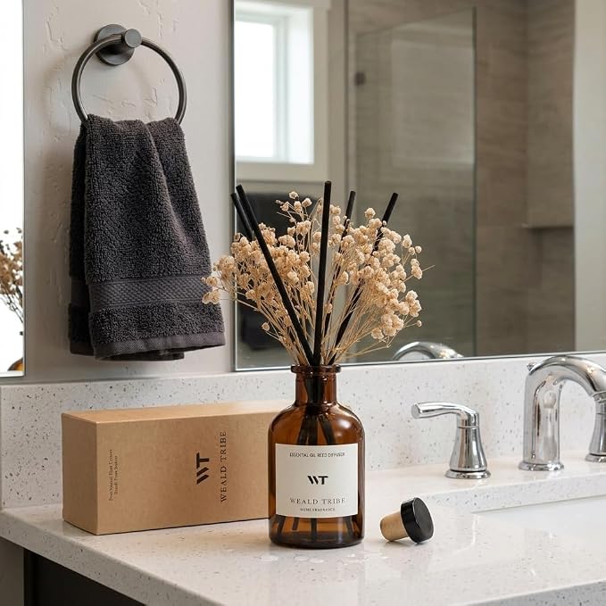 Reed Diffuser Set for Bathroom Air Fresheners, Oil Diffuser Sticks | Fresh Linen Scent 4.0 fl oz Home Fragrance with Sticks Defusers | House Bedroom Office Shelf Decor